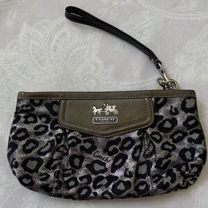 Coach Black and Silver Leopard Print Wristlet